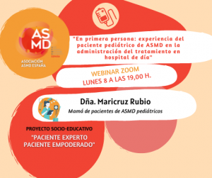 Nueva sesión Webinar "En primera persona: experiencia del paciente pediátrico de ASMD en la administración del tratamiento en hospital de día"